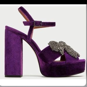 ZARA purple velvet platform heels